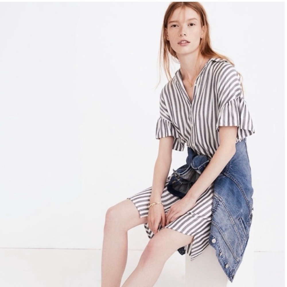 Madewell Gray and White Striped Shirtdress • NWT
